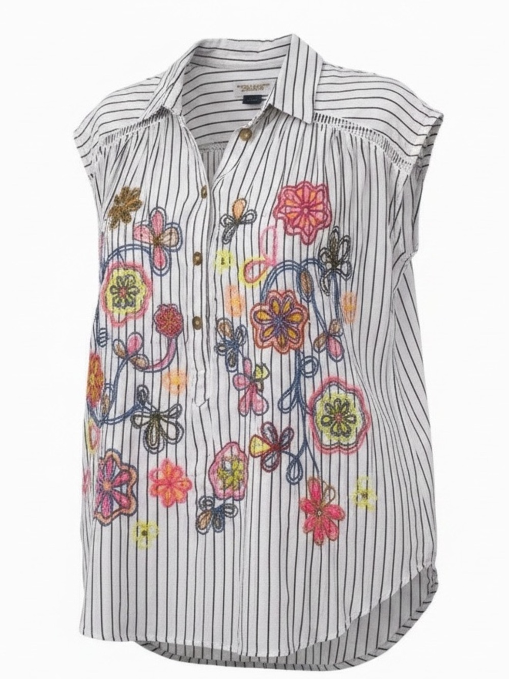 Pilcro Anthropologie The Serena Surf Henley Blouse XS Petite XSP Striped Boho